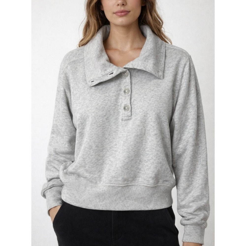 Abercrombie Fitch Soft Essentials Collared Snap Neck Sweatshirt Light Gray XS‎